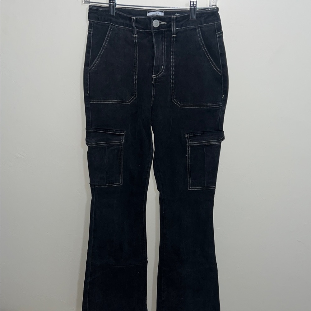 Forever 21 Black Flare Cargo Jeans